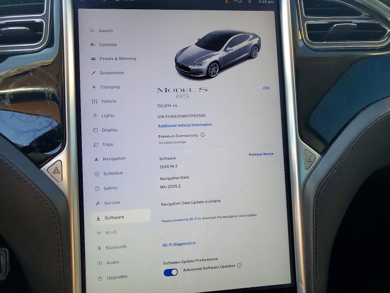 2012 Tesla Model s VIN 5YJSA1CN6CFP02929 COPART salvage auction — FRONT END, Ca - Salvage Certificate, sold $3,200 on 2026-07-22 (photo 9)
