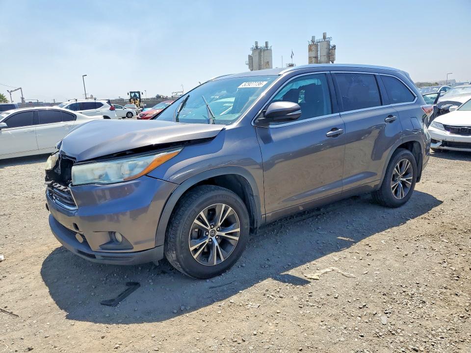 2016 Toyota Highlander VIN 5TDKKRFH1GS504925 COPART salvage auction — FRONT END, Ca - Salvage Certificate, sold $4,500 on 2026-07-24 (photo 1)