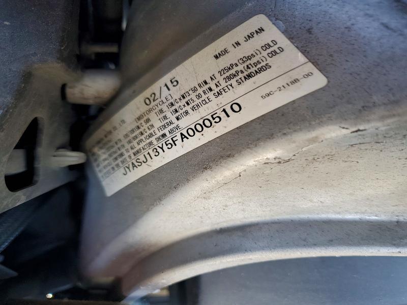 2015 Yamaha VIN JYASJ13Y5FA000510 COPART salvage auction — VANDALISM, Ca - Salvage Certificate, sold $3,100 on 2026-07-23 (photo 8)
