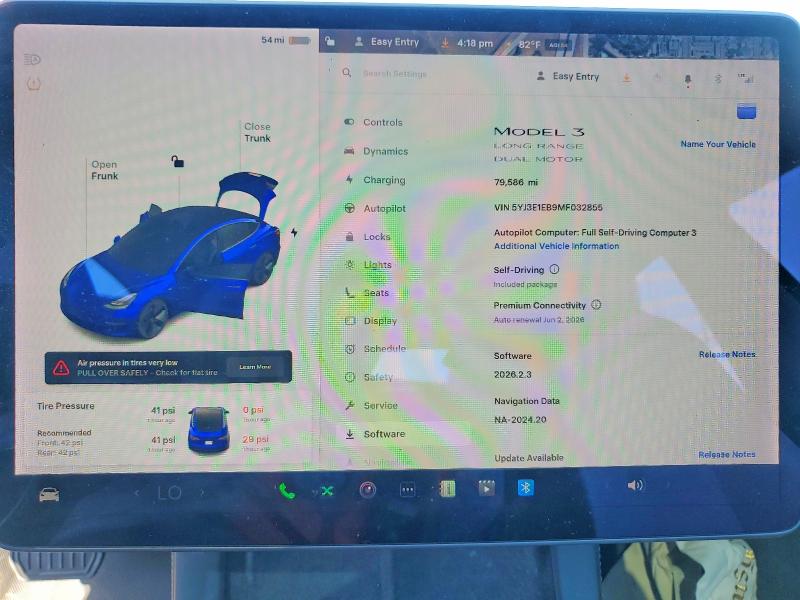 2021 Tesla VIN 5YJ3E1EB9MF032855 COPART salvage auction — FRONT END, Ca - Salvage Certificate, sold $4,650 on 2026-07-02 (photo 9)