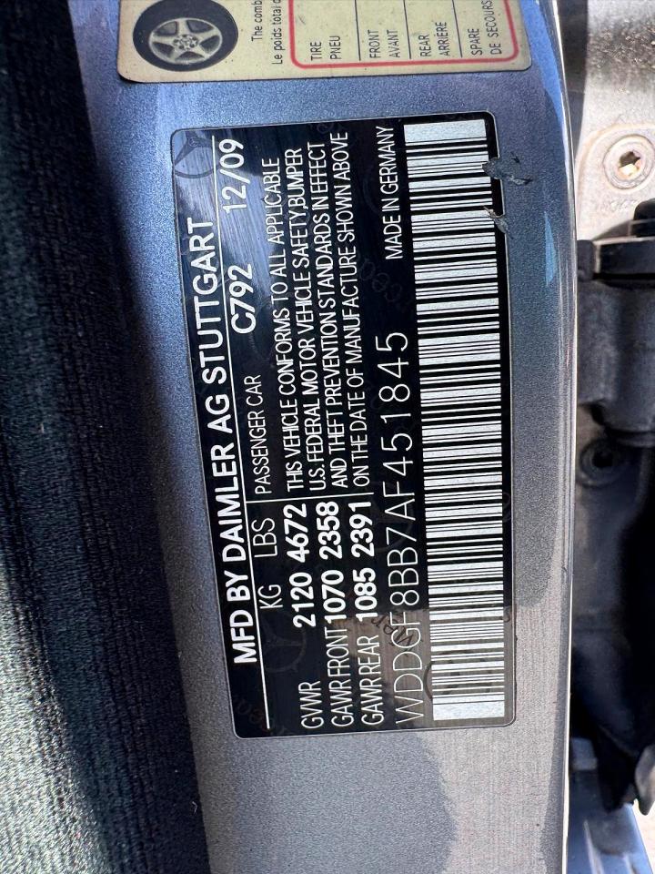 2010 Mercedes-Benz C-Class VIN WDDGF8BB7AF451845 COPART salvage auction — Minor Dent/Scratches, MA - CERTIFICATE OF TITLE, sold $1,700 on 2026-07-01 (photo 9)