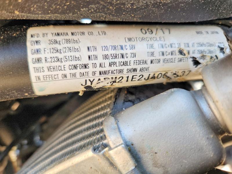 2018 Yamaha Xsr700 VIN JYARM21E2JA000137 COPART salvage auction — ALL OVER, AL - CERT OF TITLE-SALVAGE TITLE, sold $500 on 2026-07-30 (photo 9)