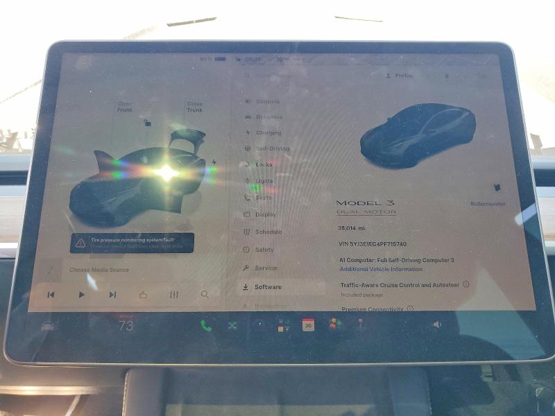 2023 Tesla Model 3 VIN 5YJ3E1EC4PF715740 COPART salvage auction — FRONT END, Ca - Salvage Certificate, sold $8,500 on 2026-07-30 (photo 9)