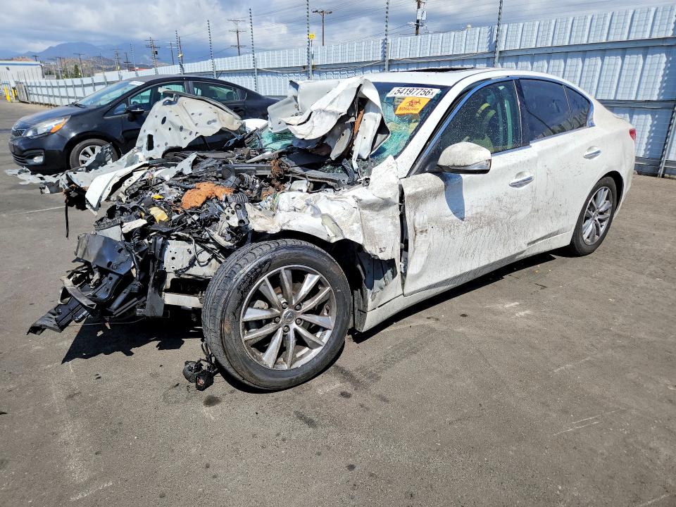 2014 Infiniti Q50 VIN JN1BV7AP3EM677609 COPART salvage auction — FRONT END, Ca - Salvage Certificate, sold $250 on 2026-07-20 (photo 1)