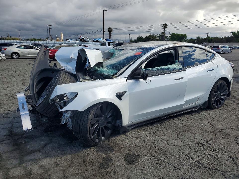 2022 Tesla VIN 5YJ3E1EC5NF112258 COPART salvage auction — FRONT END, Ca - Salvage Certificate, sold $2,150 on 2026-07-16 (photo 1)