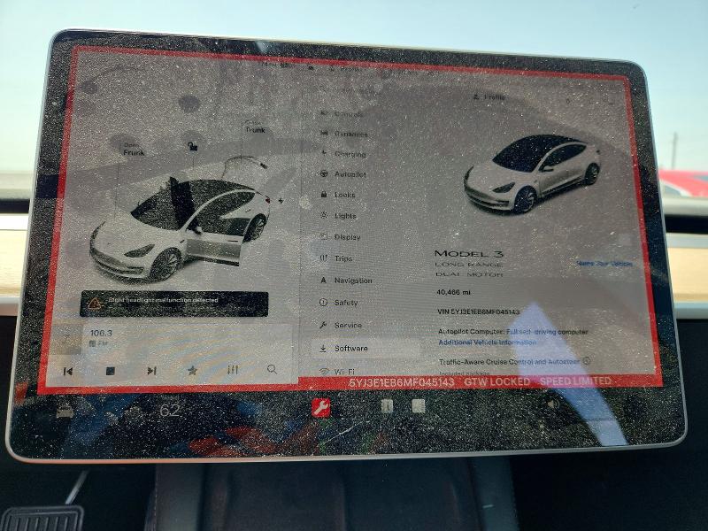 2021 Tesla Model 3 VIN 5YJ3E1EB6MF045143 COPART salvage auction — REAR END, Ca - Salvage Certificate, sold $8,000 on 2026-07-02 (photo 9)
