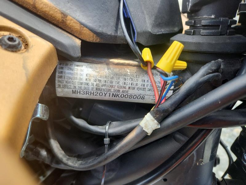 2022 Yamaha VIN MH3RH20Y1NK008008 COPART salvage auction — REAR END, Ga - Cert Of Title-Salvage, sold $450 on 2026-07-23 (photo 8)