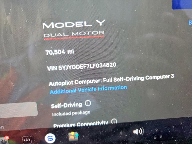 2020 Tesla VIN 5YJYGDEF7LF034820 COPART salvage auction — FRONT END, Ky - Cert Of Title-Salvage, sold $4,700 on 2026-07-24 (photo 9)