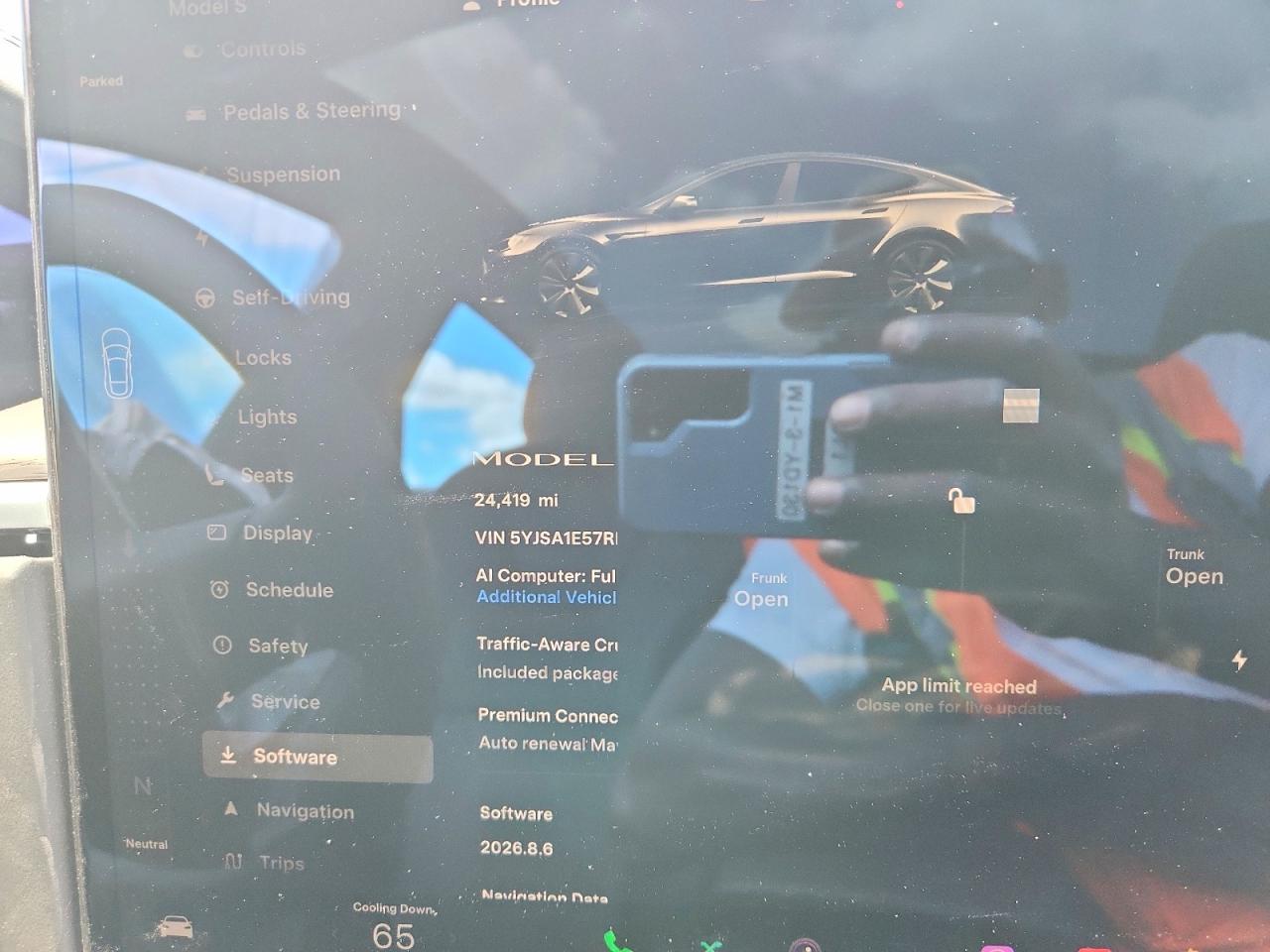 2024 Tesla Model S VIN 5YJSA1E57RF539889 COPART salvage auction — Front End, DE - SALVAGE CERTIFICATE, sold $20,200 on 2026-06-30 (photo 9)