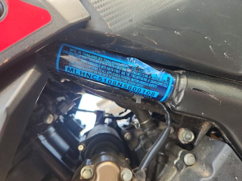 2022 Honda Cbr300 VIN MLHNC5108N5800108 COPART salvage auction — ALL OVER, Wv - Salvage Certificate, sold $250 on 2026-07-09 (photo 9)