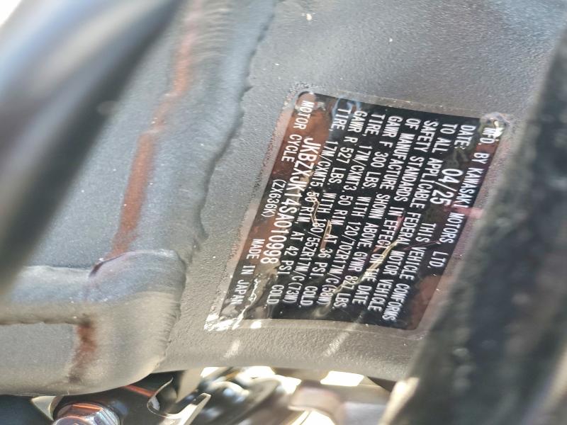 2025 Kawasaki VIN JKBZXJK14SA010998 COPART salvage auction — FRONT END, Fl - Cert Of Title Slvg Rebuildable, sold $1,050 on 2026-07-30 (photo 9)