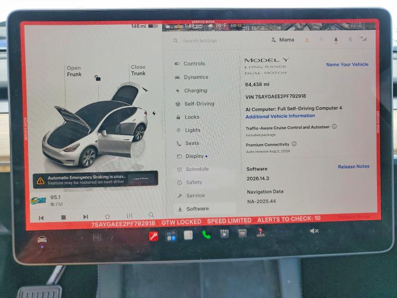 2023 Tesla VIN 7SAYGAEE2PF792918 COPART salvage auction — FRONT END, Ca - Salvage Certificate, sold $8,600 on 2026-07-07 (photo 9)