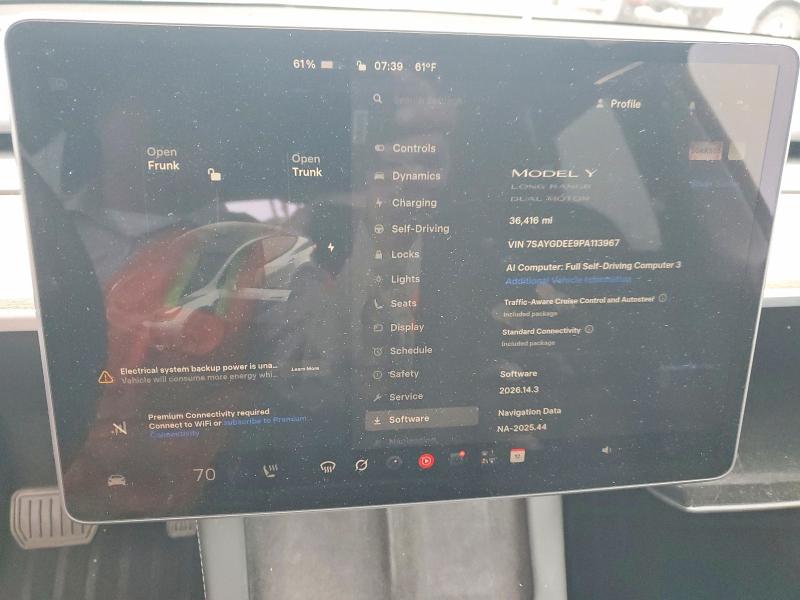 2023 Tesla Model y VIN 7SAYGDEE9PA113967 COPART salvage auction — REAR END, Ca - Salvage Certificate, sold $7,500 on 2026-07-17 (photo 9)