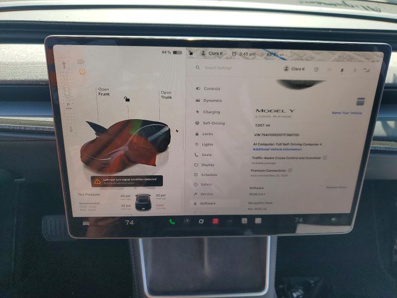 2026 Tesla Model y VIN 7SAYGDED0TF388700 COPART salvage auction — UNDERCARRIAGE, CA - SALVAGE CERTIFICATE, sold $17,200 on 2026-07-31 (photo 9)