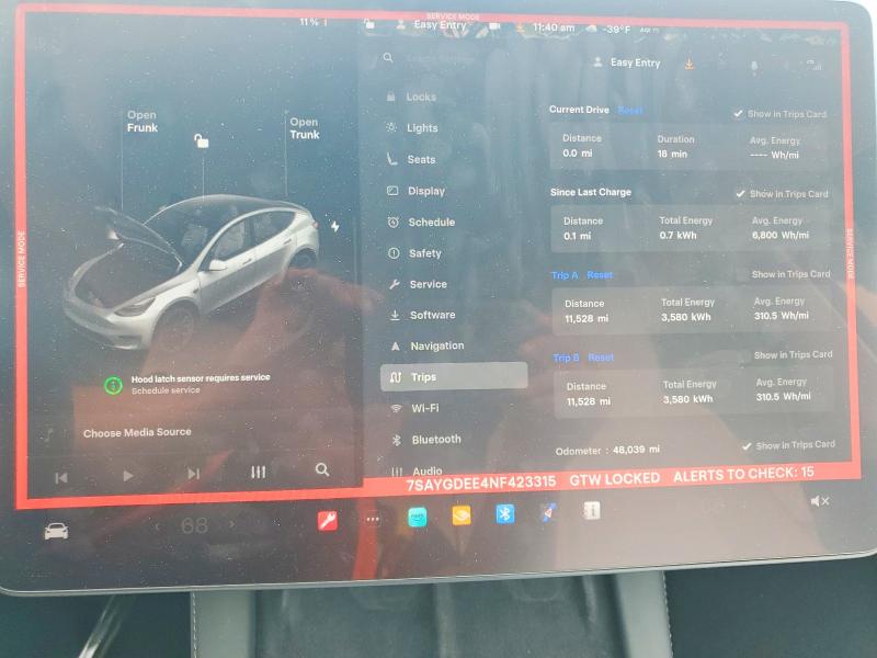 2022 Tesla Model y VIN 7SAYGDEE4NF423315 COPART salvage auction — FRONT END, GA - CERT OF TITLE-SALVAGE, sold $9,200 on 2026-07-10 (photo 9)