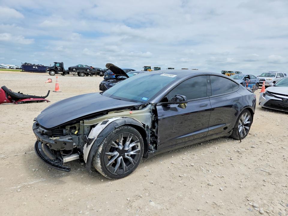 2024 Tesla Model 3 VIN 5YJ3E1EB1RF801677 COPART salvage auction — FRONT END, Tx - Salvage Vehicle Title, sold $14,500 on 2026-07-16 (photo 1)