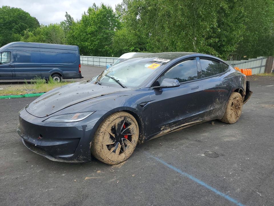 2025 Tesla VIN 5YJ3E1ET4SF003088 COPART salvage auction — FRONT END, Or - Salvage Title Certificate, sold $14,200 on 2026-07-15 (photo 1)