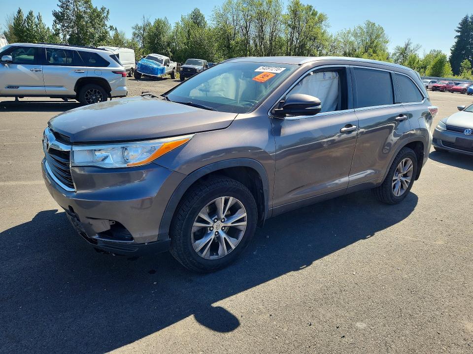 2014 Toyota Highlander VIN 5TDJKRFH4ES031501 COPART salvage auction — FRONT END, Or - Salvage Title Certificate, sold $125 on 2026-07-29 (photo 1)