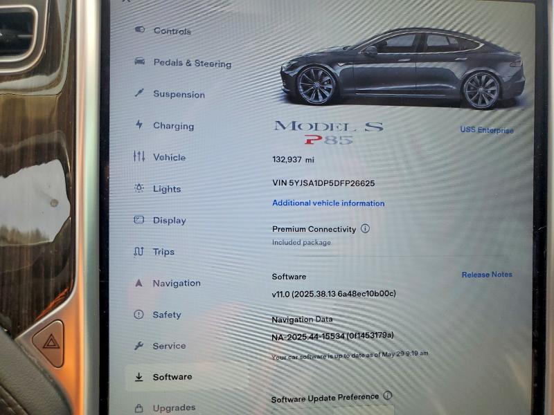 2013 Tesla VIN 5YJSA1DP5DFP26625 COPART salvage auction — FRONT END, Co - Public - Salvage Title, sold $325 on 2026-07-23 (photo 9)