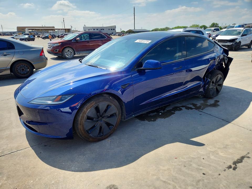 2025 Tesla Model 3 VIN 5YJ3E1EB4SF015393 COPART salvage auction — SIDE, Tx - Salvage Vehicle Title, sold $12,100 on 2026-07-13 (photo 1)