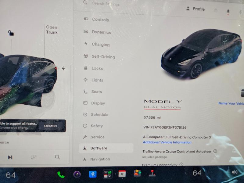 2022 Tesla Model y VIN 7SAYGDEF3NF375136 COPART salvage auction — SIDE, Nj - Cert Of Title-Salvage, sold $9,500 on 2026-07-27 (photo 9)