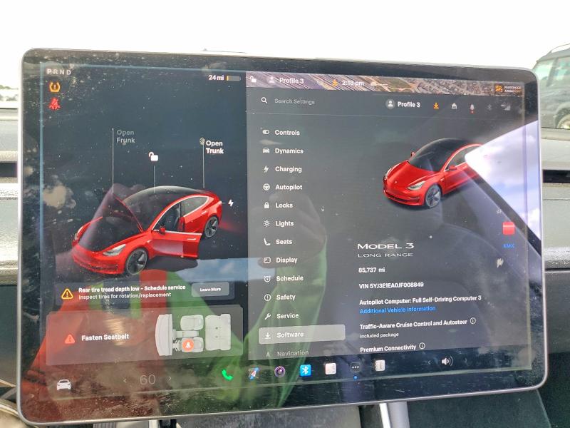 2018 Tesla Model 3 VIN 5YJ3E1EA0JF008849 COPART salvage auction — FRONT END, CA - SALVAGE CERTIFICATE, sold $5,900 on 2026-07-07 (photo 9)