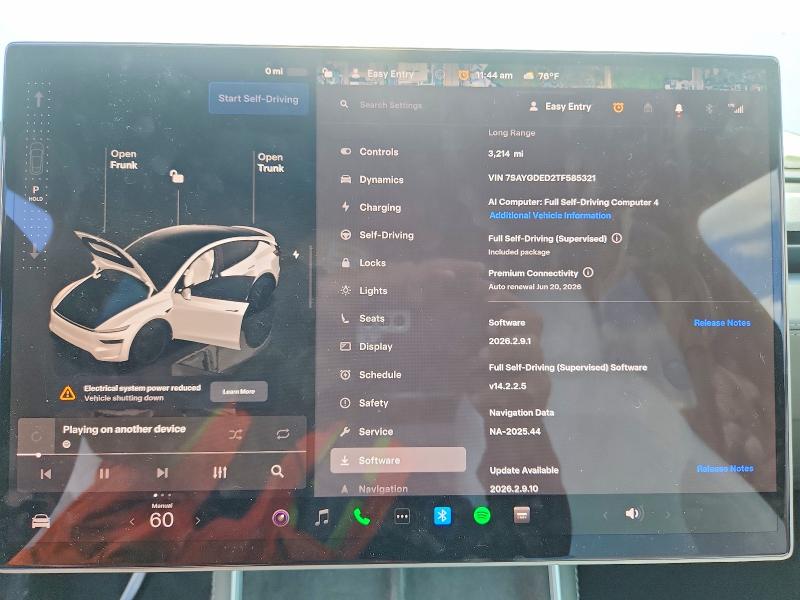 2026 Tesla Model y VIN 7SAYGDED2TF585321 COPART salvage auction — FRONT END, Ca - Salvage Certificate, sold $19,100 on 2026-07-13 (photo 9)
