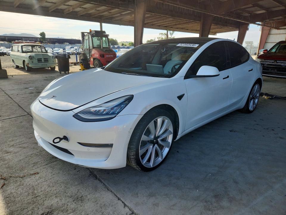 2022 Tesla Model 3 VIN 5YJ3E1EB0NF261619 COPART salvage auction — FRONT END, CA - SALVAGE CERTIFICATE, sold $8,300 on 2026-07-13 (photo 1)