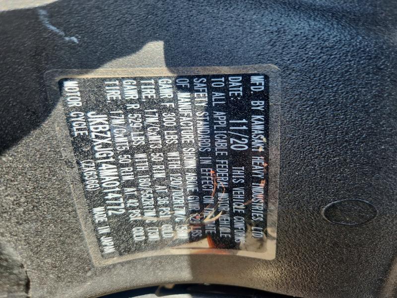 2021 Kawasaki Ninja VIN JKBZXJG14MA014772 COPART salvage auction — SIDE, Fl - Certificate Of Destruction, sold $525 on 2026-07-21 (photo 8)