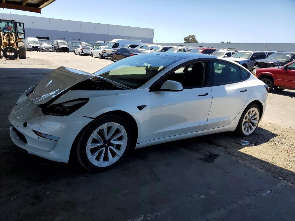 2022 Tesla Model 3 VIN 5YJ3E1EA8NF121387 COPART salvage auction — FRONT END, Ca - Salvage Certificate, sold $4,800 on 2026-07-23 (photo 1)