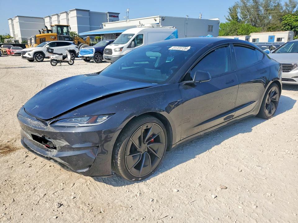 2025 Tesla Model 3 VIN 5YJ3E1ET7SF987577 COPART salvage auction — FRONT END, Fl - Cert Of Title Slvg Rebuildable, sold $11,200 on 2026-07-28 (photo 1)