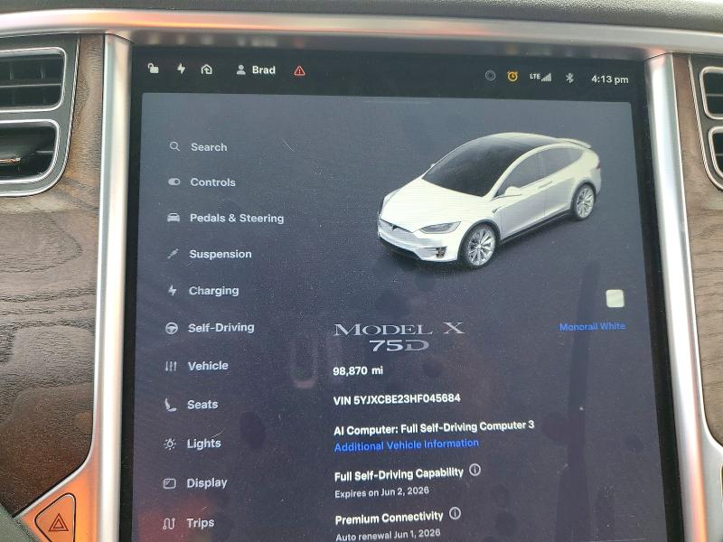 2017 Tesla Model x VIN 5YJXCBE23HF045684 COPART salvage auction — REAR END, Tx - Salvage Vehicle Title, sold $10,200 on 2026-07-14 (photo 9)