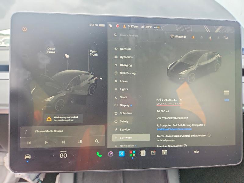 2021 Tesla Model y VIN 5YJYGDEF7MF202067 COPART salvage auction — FRONT END, Tx - Salvage Vehicle Title, sold $5,500 on 2026-07-31 (photo 9)