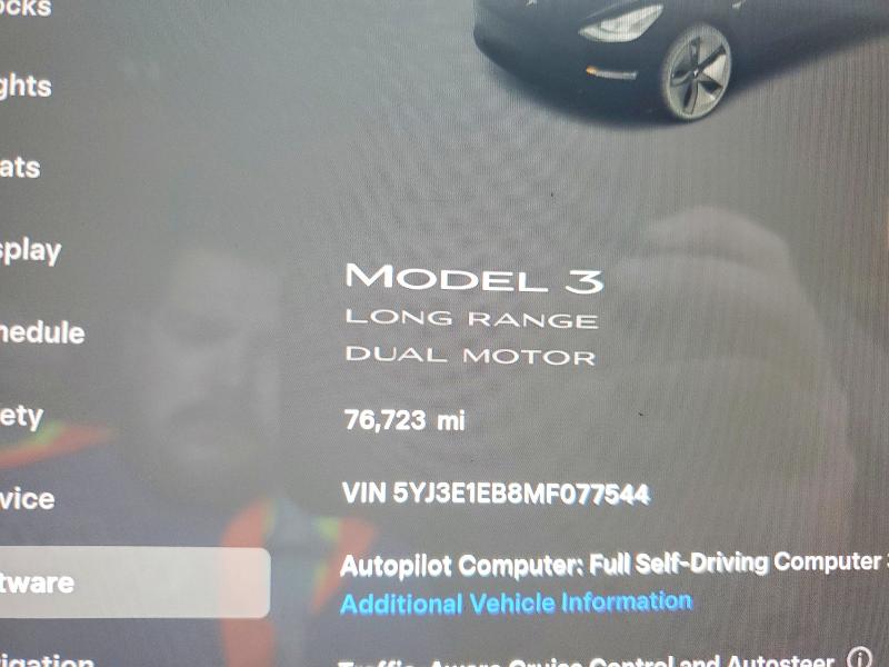 2021 Tesla Model 3 VIN 5YJ3E1EB8MF077544 COPART salvage auction — FRONT END, VA - CERTIFICATE OF TITLE, sold $12,400 on 2026-07-16 (photo 9)