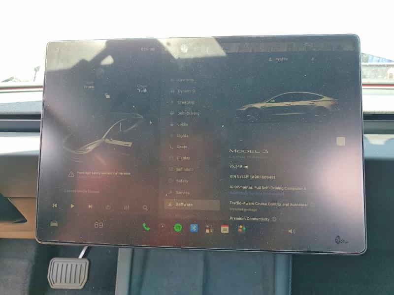 2024 Tesla VIN 5YJ3E1EA9RF869491 COPART salvage auction — FRONT END, Ca - Salvage Certificate, sold $9,600 on 2026-07-20 (photo 9)