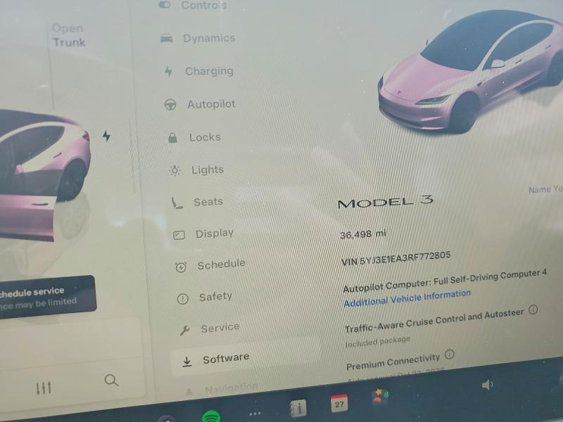 2024 Tesla Model 3 VIN 5YJ3E1EA3RF772805 COPART salvage auction — FRONT END, NY - MV-907A SALVAGE CERTIFICATE, sold $8,000 on 2026-07-27 (photo 9)