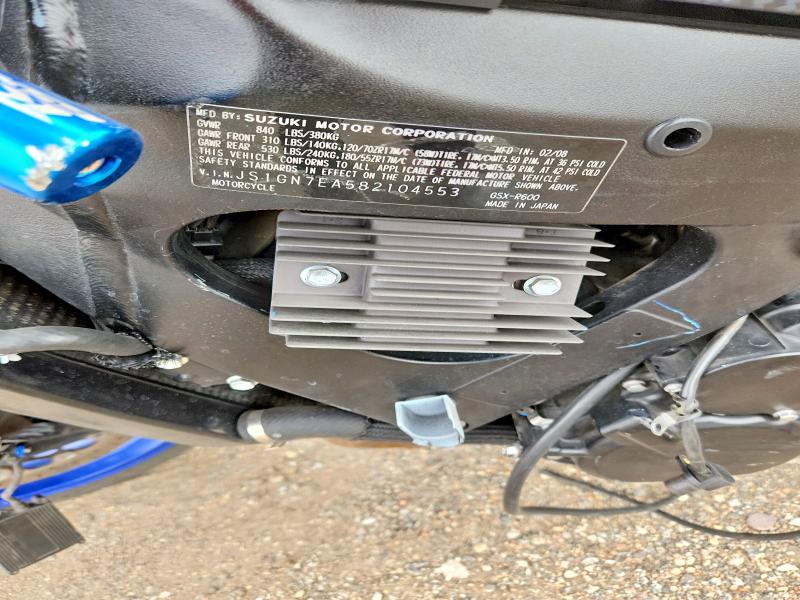 2008 Suzuki Gsx-r VIN JS1GN7EA582104553 COPART salvage auction — FRONT END, Sd - Certificate Of Title, sold $1,250 on 2026-07-30 (photo 9)