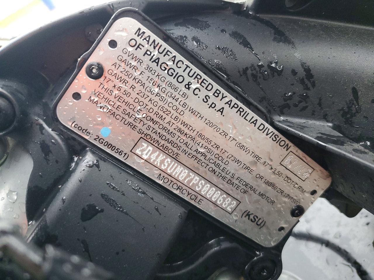 2023 Aprilia TUONO 660 VIN ZD4KSUM07PS000682 COPART salvage auction — Front End, PA - CERTIFICATE OF SALVAGE, sold $1,400 on 2026-07-09 (photo 9)