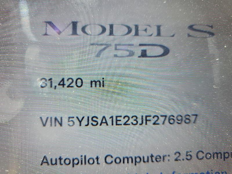 2018 Tesla Model s VIN 5YJSA1E23JF276987 COPART salvage auction — REAR END, Ca - Salvage Certificate, sold $6,300 on 2026-07-08 (photo 9)