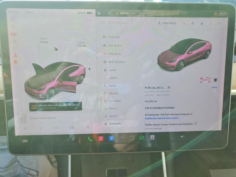 2019 Tesla Model 3 VIN 5YJ3E1EB2KF530098 COPART salvage auction — FRONT END, FL - CERT OF TITLE SLVG REBUILDABLE, sold $3,800 on 2026-07-02 (photo 9)