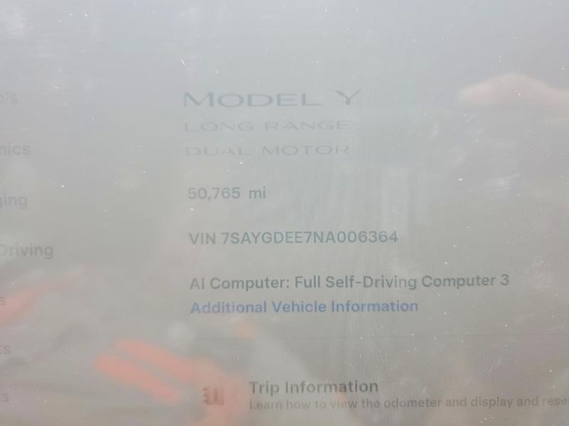 2022 Tesla Model y VIN 7SAYGDEE7NA006364 COPART salvage auction — FRONT END, Tn - Salvage Certificate, sold $6,400 on 2026-07-15 (photo 9)