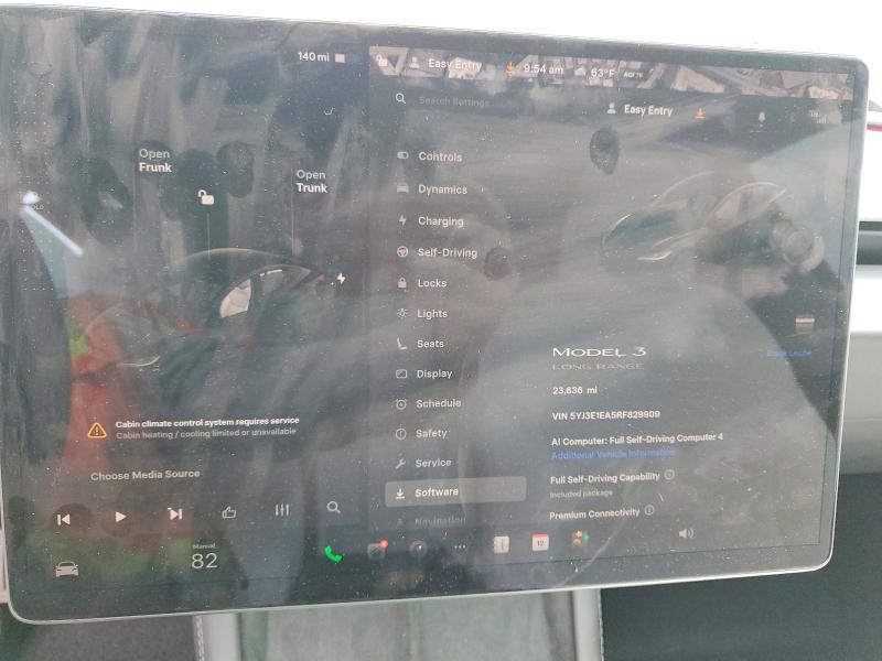 2024 Tesla Model 3 VIN 5YJ3E1EA5RF829909 COPART salvage auction — FRONT END, Ca - Salvage Certificate, sold $15,100 on 2026-07-29 (photo 9)