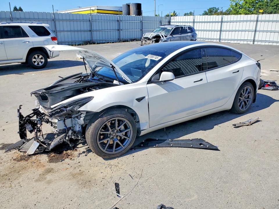 2021 Tesla VIN 5YJ3E1EAXMF874482 COPART salvage auction — FRONT END, Ca - Salvage Certificate, sold $3,750 on 2026-07-16 (photo 1)