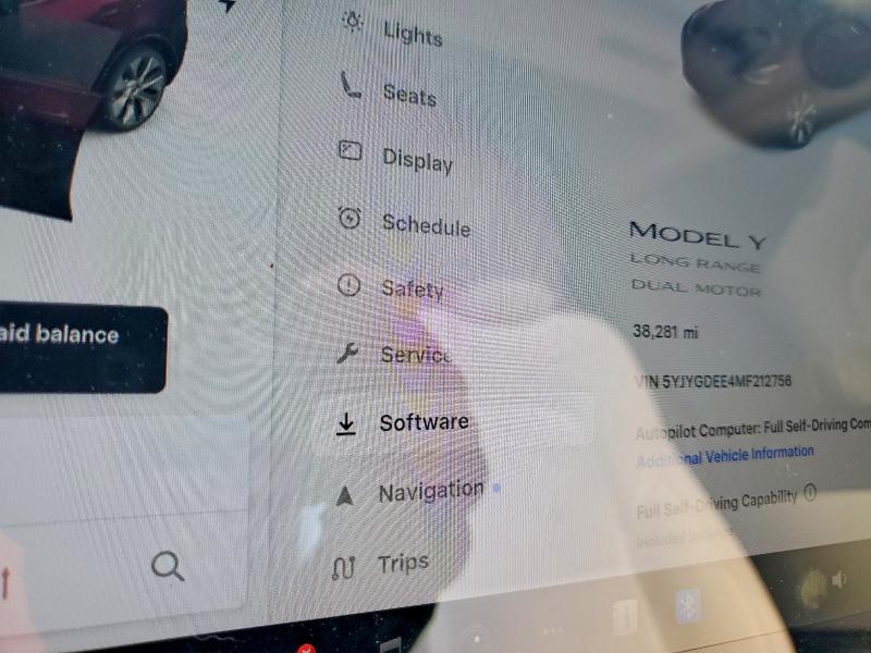 2021 Tesla Model y VIN 5YJYGDEE4MF212756 COPART salvage auction — FRONT END, CA - SALVAGE CERTIFICATE, sold $10,700 on 2026-07-30 (photo 9)