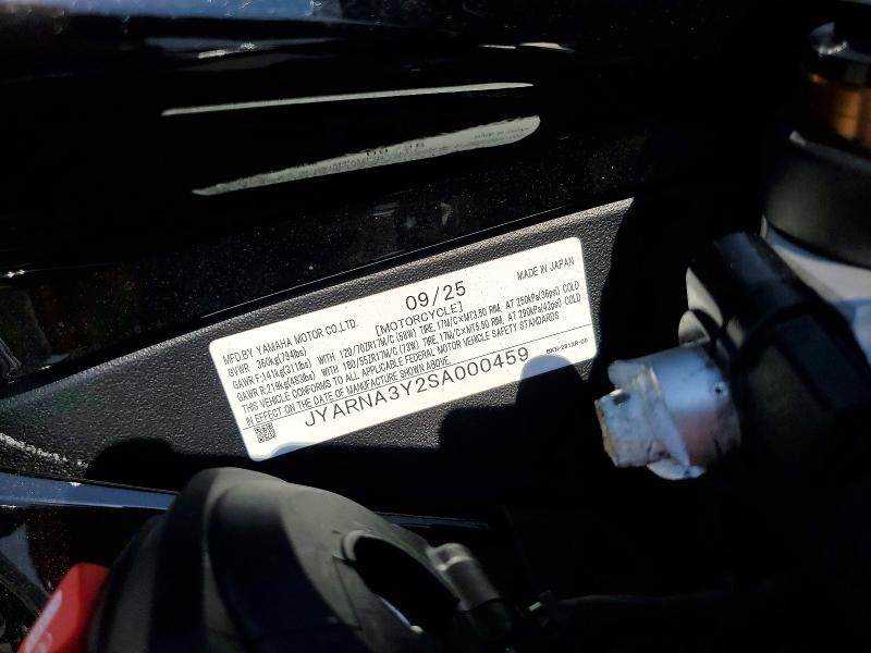 2025 Yamaha VIN JYARNA3Y2SA000459 COPART salvage auction — FRONT END, Ca - Salvage Certificate, sold $6,200 on 2026-07-09 (photo 9)