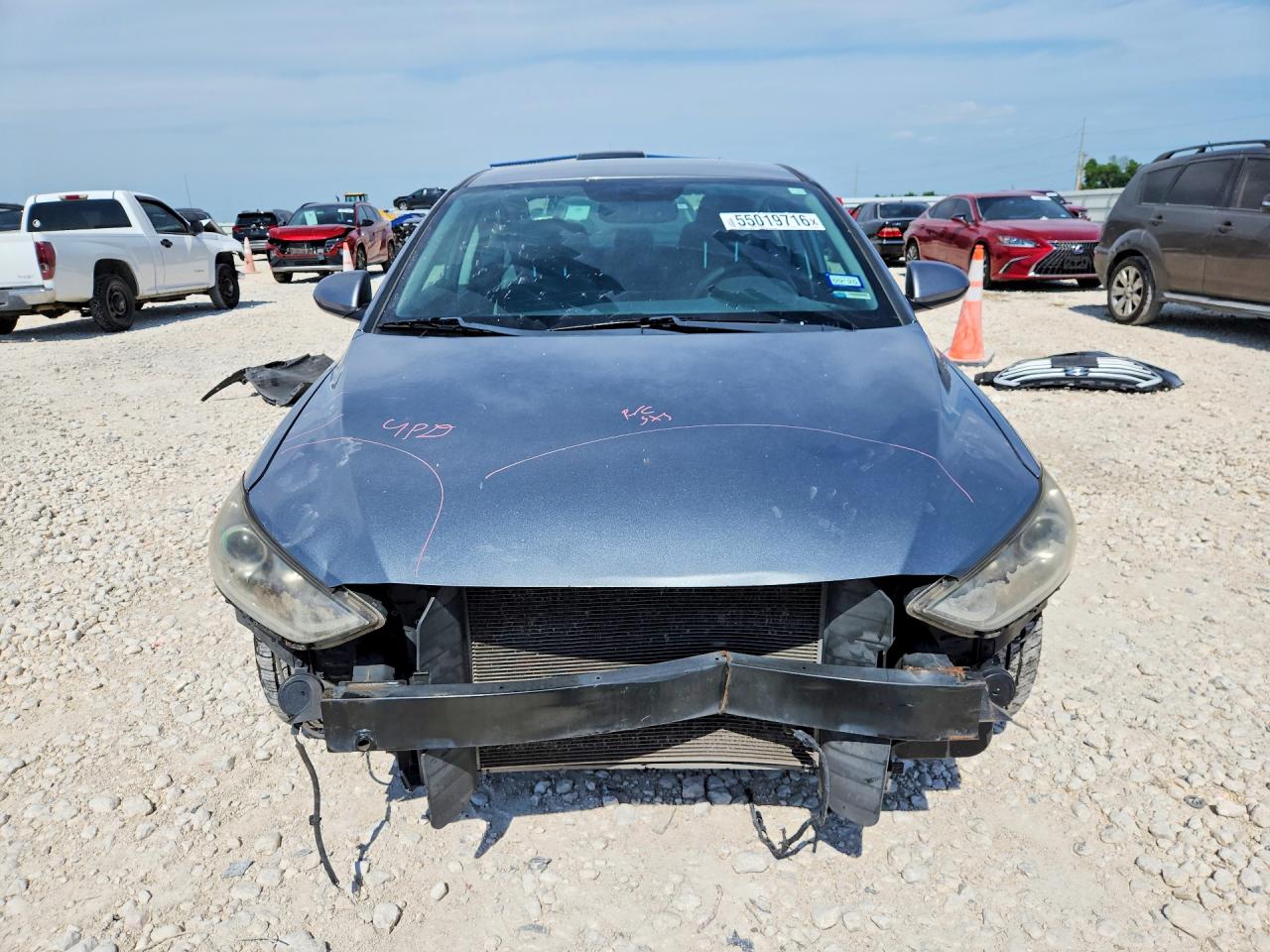 2018 Hyundai Elantra VIN KMHD84LF0JU590966 COPART salvage auction — Front End, TX - SALVAGE VEHICLE TITLE (P), sold $1,900 on 2026-07-09 (photo 5)