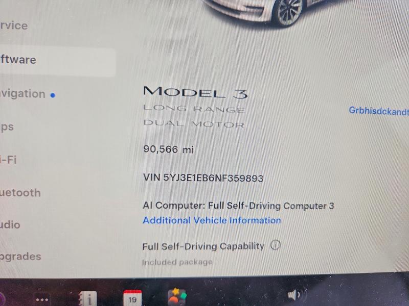 2022 Tesla Model 3 VIN 5YJ3E1EB6NF359893 COPART salvage auction — HAIL, Mo - Salvage Certificate Of Title, sold $9,500 on 2026-07-27 (photo 9)