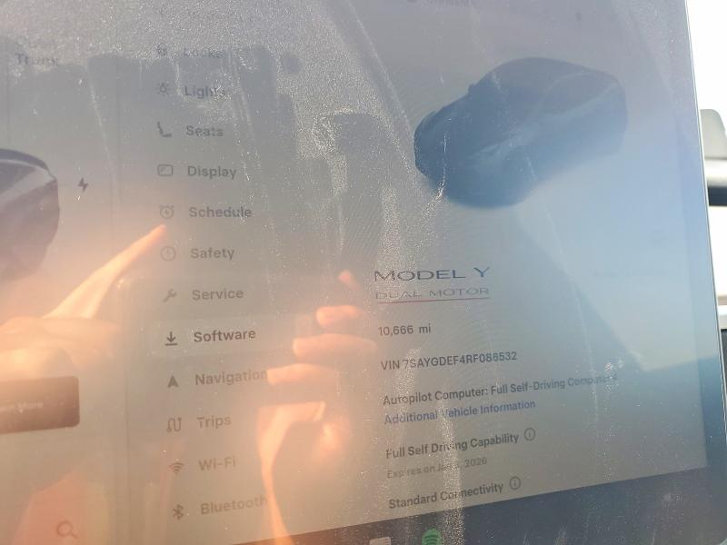 2024 Tesla Model y VIN 7SAYGDEF4RF086532 COPART salvage auction — FRONT END, Hi - Certificate Of Salvage, sold $1,850 on 2026-07-13 (photo 9)