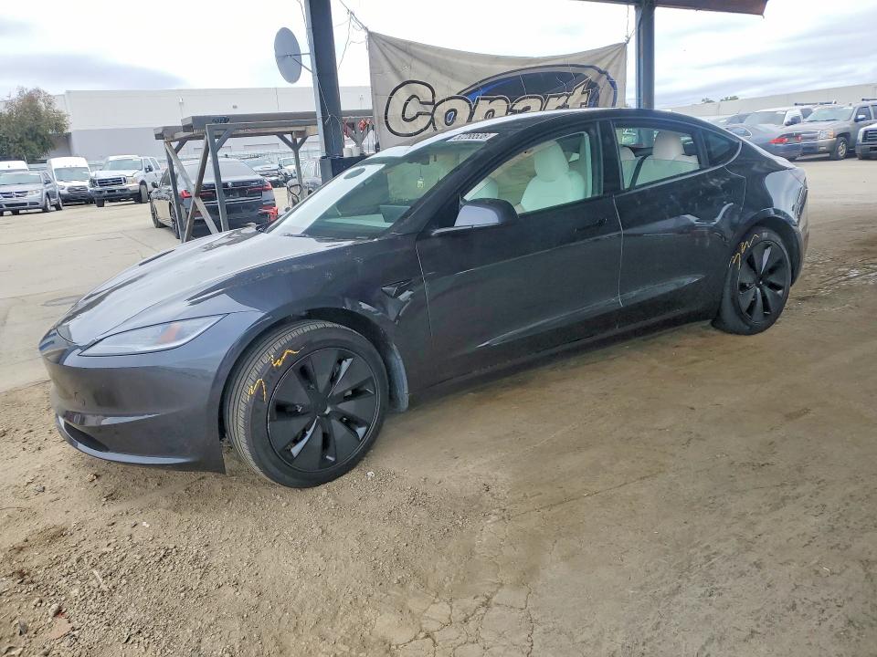 2025 Tesla VIN 5YJ3E1EA1SF932783 COPART salvage auction — REAR END, Ca - Salvage Certificate, sold $20 on 2026-07-21 (photo 1)