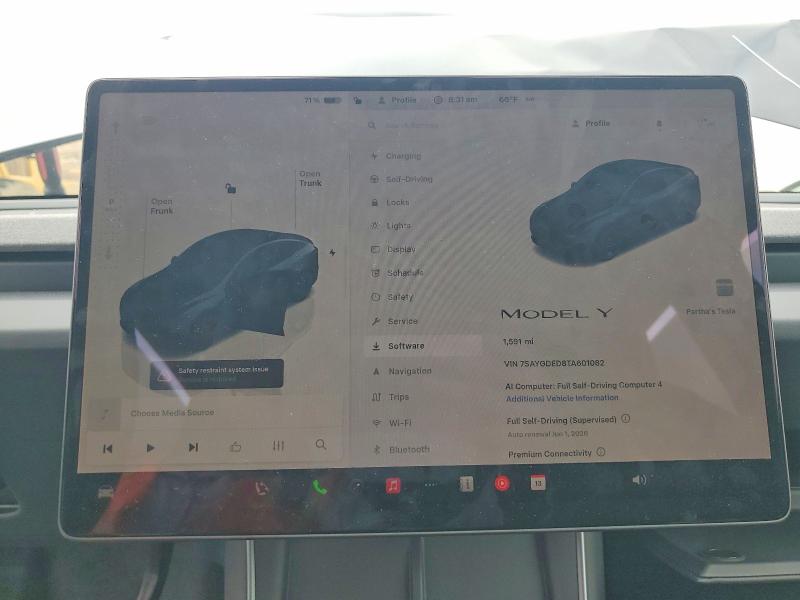 2026 Tesla Model y VIN 7SAYGDED8TA601082 COPART salvage auction — FRONT END, CA - SALVAGE CERTIFICATE, sold $15,100 on 2026-07-16 (photo 9)